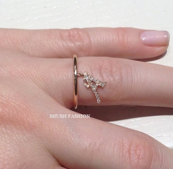 Alphabet Diamond Initial Ring Hanging Letter Ring Customized Etsy