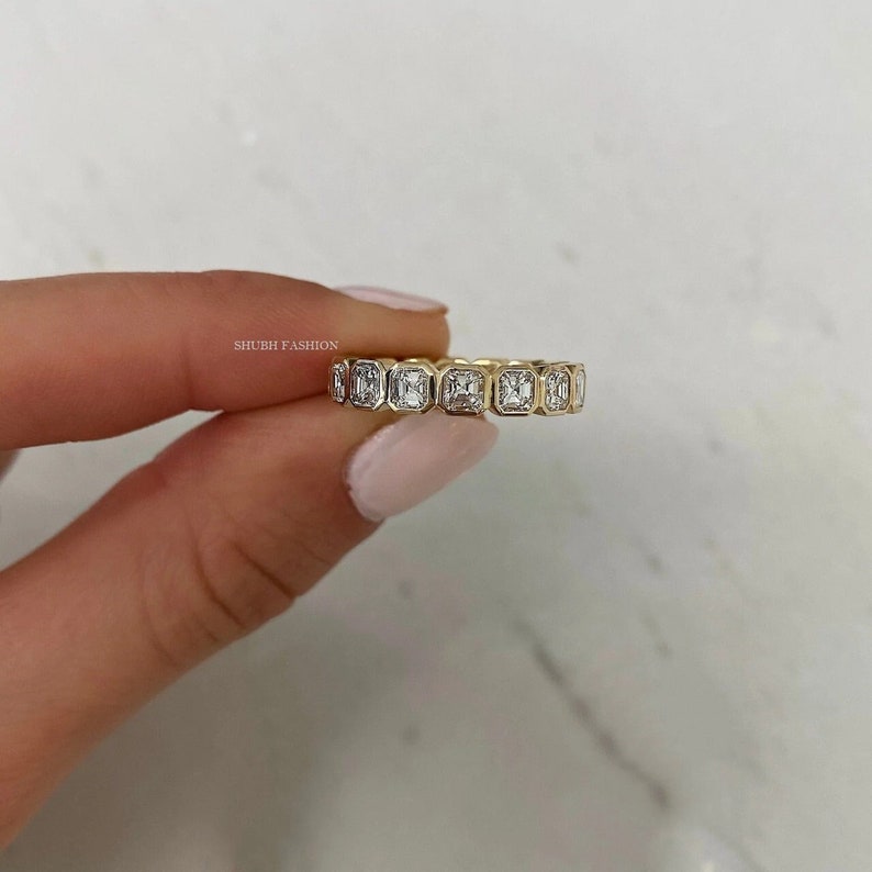 Asscher Cut Diamond Bezel Set Eternity Band 3 Mm Asscher Cut Etsy