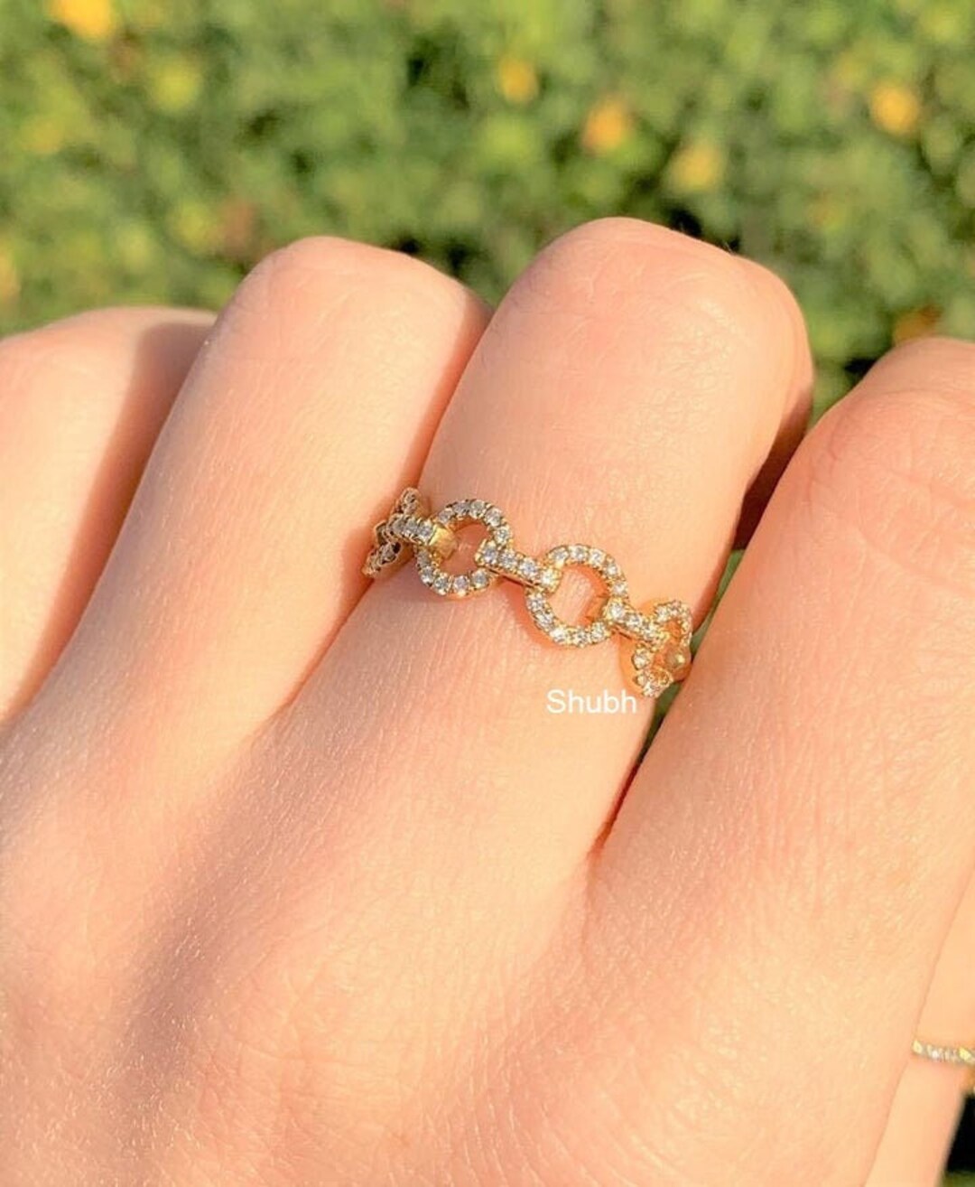 Cuban Chain Half Ring 10k/ 14k/ 18k Solid Gold Stackable Ring Handmade ...