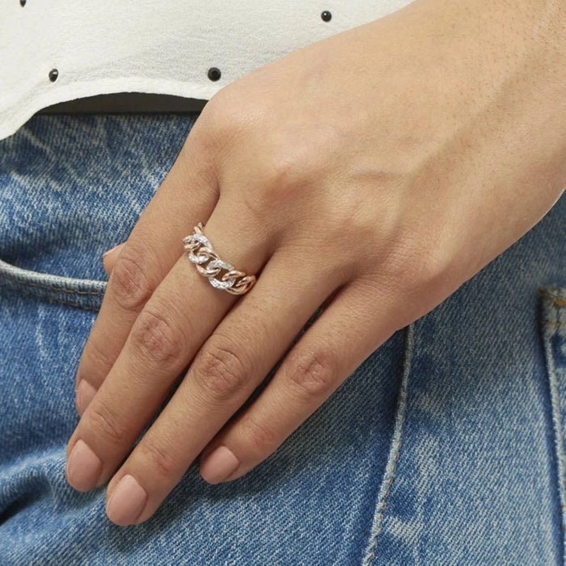 Diamond Chain Ring, Diamond Link Ring, Eternity Ring, Chain Ring