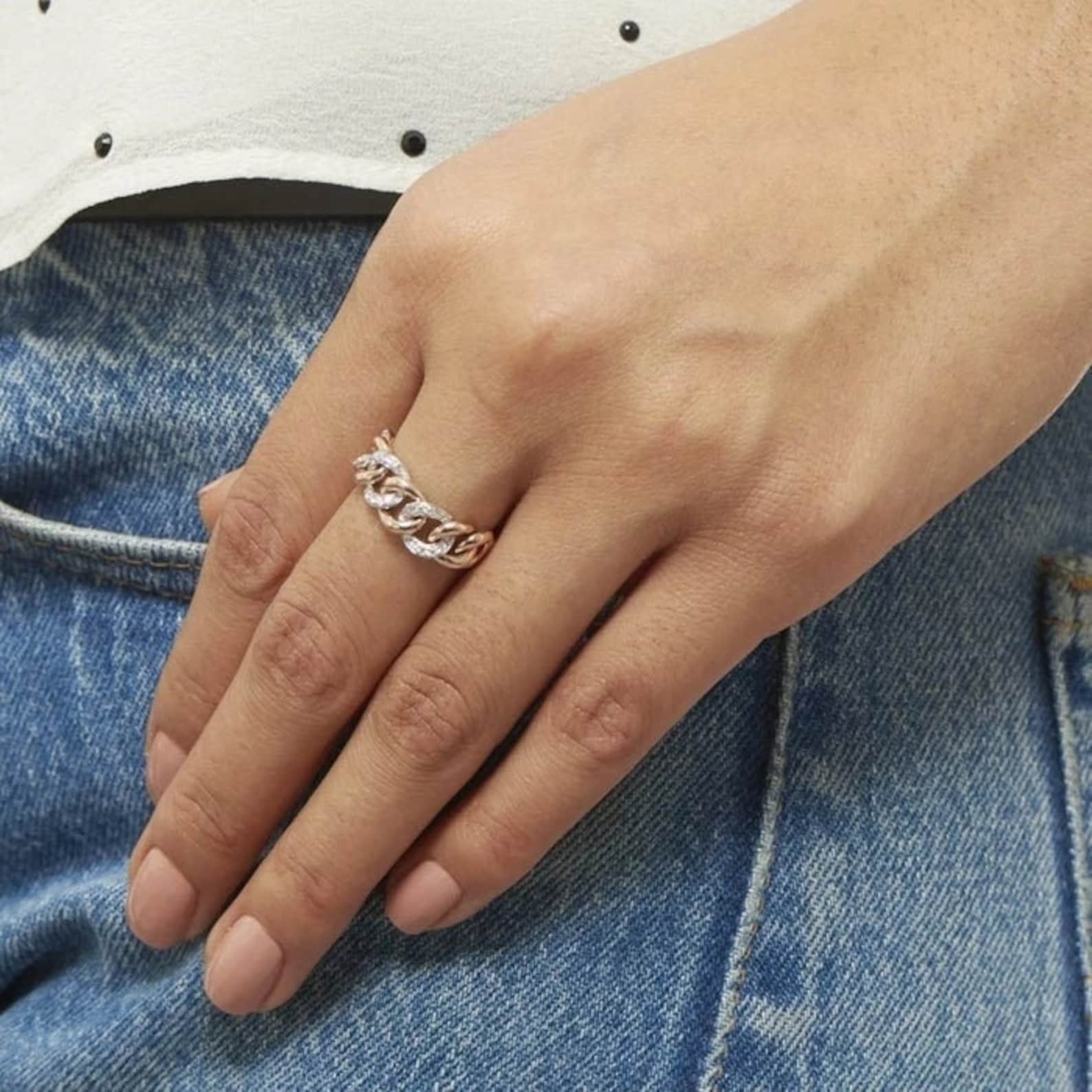 Diamond Chain Ring, Diamond Link Ring, Eternity Ring, Chain Ring, Statement Stackable Solid Gold