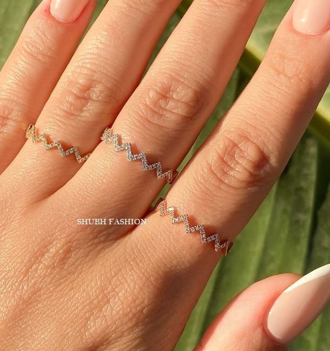 10k 14k 18k Solid Gold Diamond Zigzag Ring Timeless Diamond