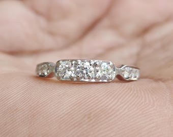 Circa 1920-30 Art Deco Diamond Wedding Band Ring, Vintage Moissanite Band, Antique Stackable Band, Antique Ring, Rustic Style Ring Gift Ring