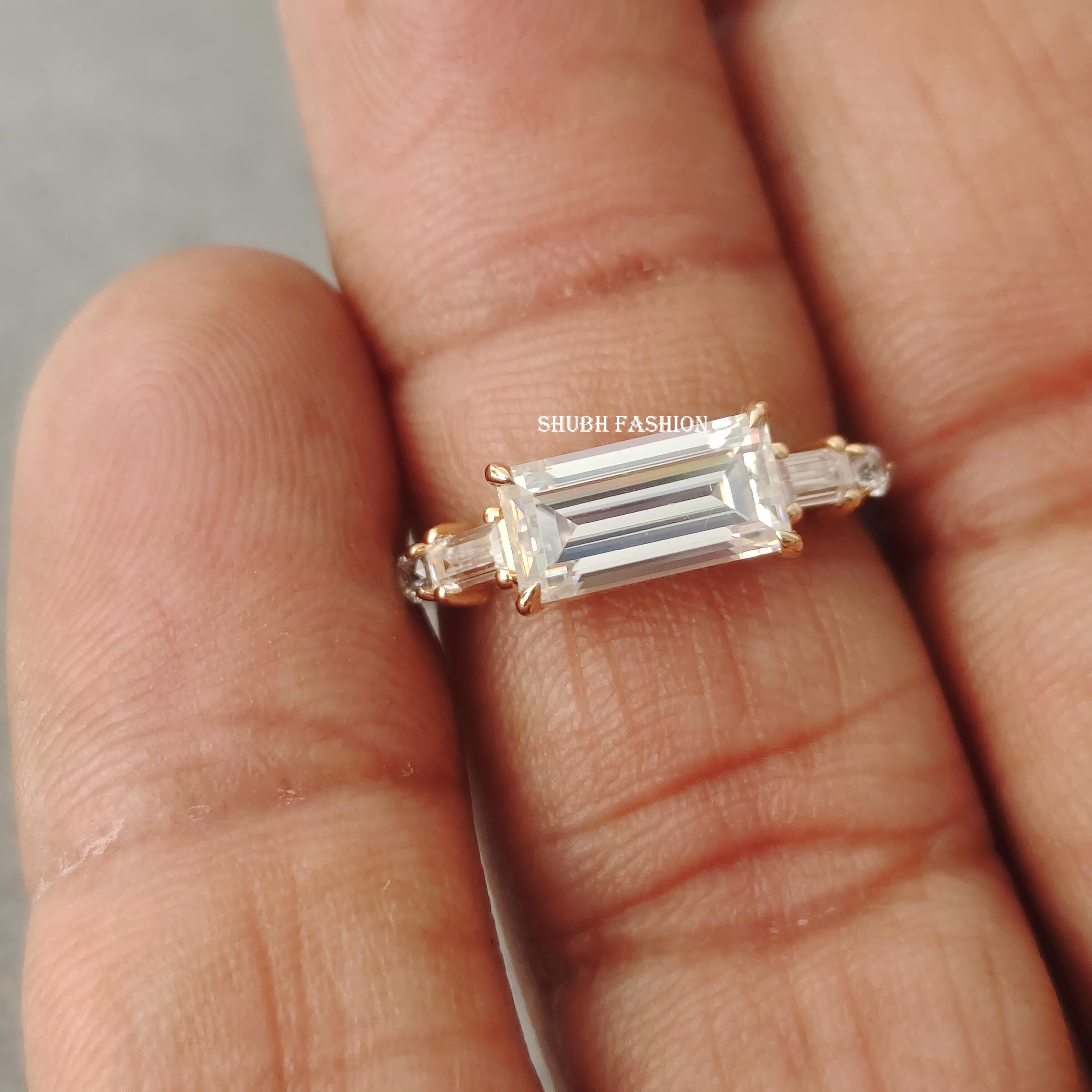 Einzigartiger Stil Baguette Ring, East West Ring Baguette Cut Verlobungsring Kultige Verlobungsring East West Setting Antique Vintage-Stil Ring