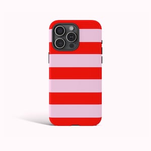 PINK RED STRIPED Phone Case, Summer Aesthetic Case, iPhone 16 15 14 13 12 11 Pro Max, Samsung Galaxy S25 S24 S23 S22 Ultra, Google Pixel