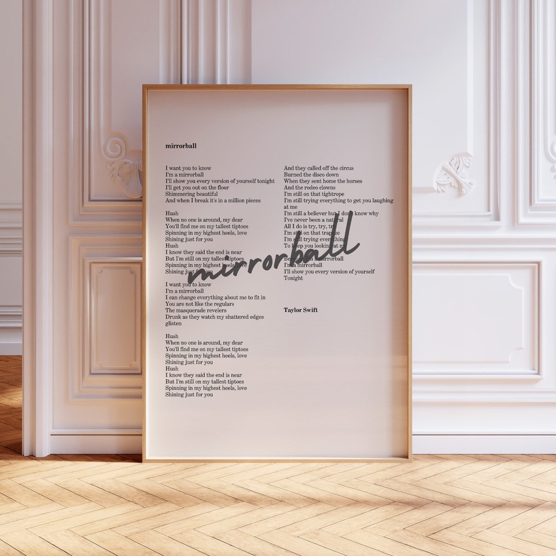 Mirrorball Lyrics Print, Taylor Swift Poster, Folklore Print, Printable