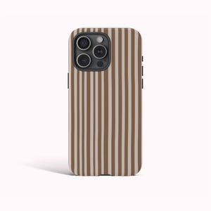 BROWN STRIPED Phone Case, Modern Preppy Aesthetic Case, iPhone 16 15 14 13 12 11 Pro Max, Samsung Galaxy S25 S24 S23 S22 Ultra, Google Pixel