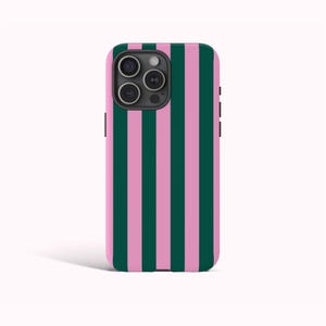 PINK GREEN STRIPED Phone Case, Matcha Aesthetic Case, iPhone 16 15 14 13 12 11 Pro Max, Samsung Galaxy S25 S24 S23 S22 Ultra, Google Pixel
