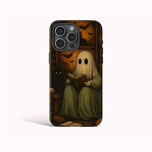 READING GHOST Phone Case, Vintage Spooky Halloween, iPhone 16 15 14 13 12 11 Pro Max, Samsung Galaxy S25 S24 S23 S22 Ultra, Google Pixel