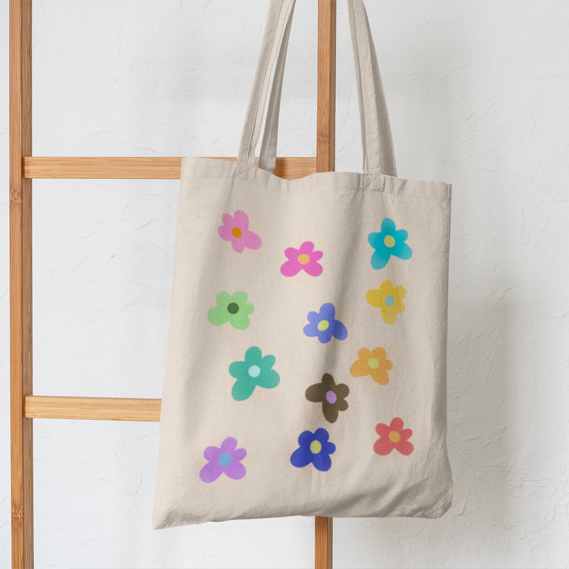 flower-tote-bag-cute-colorful-daisy-preppy-canvas-tote-bag-etsy