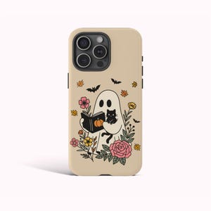 BOOKISH GHOST Phone Case, Reading Spooky Cat Halloween, iPhone 16 15 14 13 12 11 Pro Max, Samsung Galaxy S25 S24 S23 S22 Ultra, Google Pixel