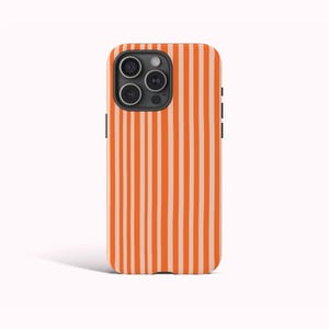 ORANGE STRIPED Phone Case, Modern Preppy Aesthetic, iPhone 16 15 14 13 12 11 Pro Max, Samsung Galaxy S25 S24 S23 S22 Ultra, Google Pixel