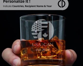 Whiskey Glass Etched, Dual Citizenship, Dual Nationality Gift, New US Citizen, Highball Glass, Customizable, YinYang, Expat gift,