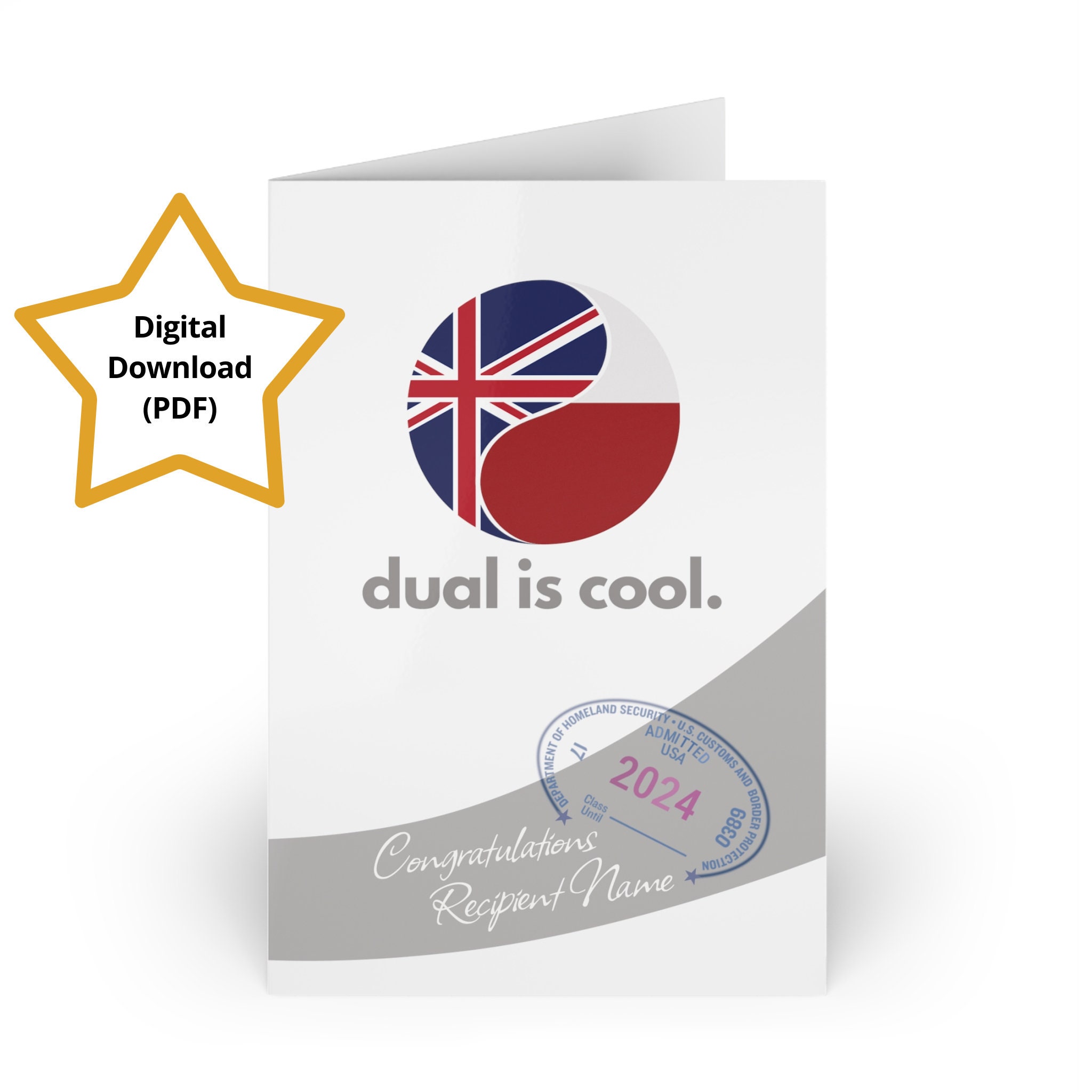 Digital Download Printable Greeting Card, Swoosh, Dual Citizenship, New ...