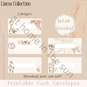 Printable Cash Envelopes, Money Transaction Tracker, Sinking Funds Cash Stuffing Savings Trackers, Cash Budgeting, Llama Boho SET OF 5