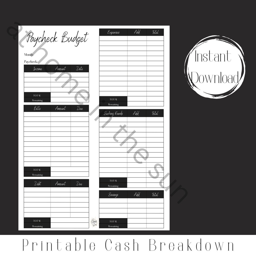 Printable Budget Planner Paycheck Worksheet, Budget by Paycheck ...