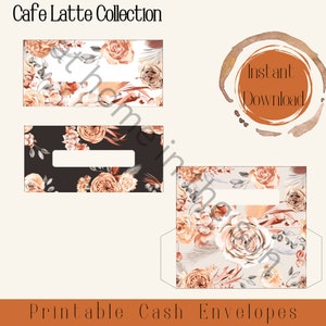 Printable Cash Envelopes, Money Transaction Tracker, Sinking Funds Cash Stuffing Savings Trackers Cash Budgeting, Cafe Latte Floral SET OF 3