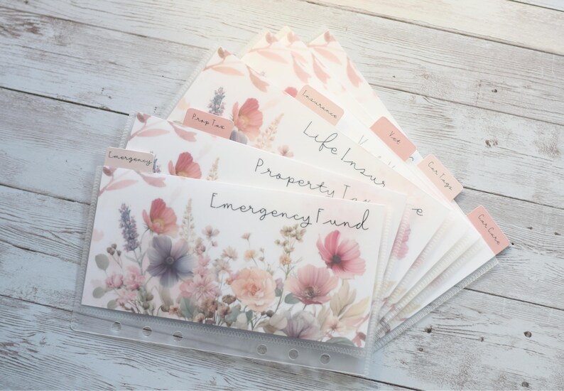 Wildflower A6 Cash Envelope Inserts With Tabs, Personalized Budgeting ...