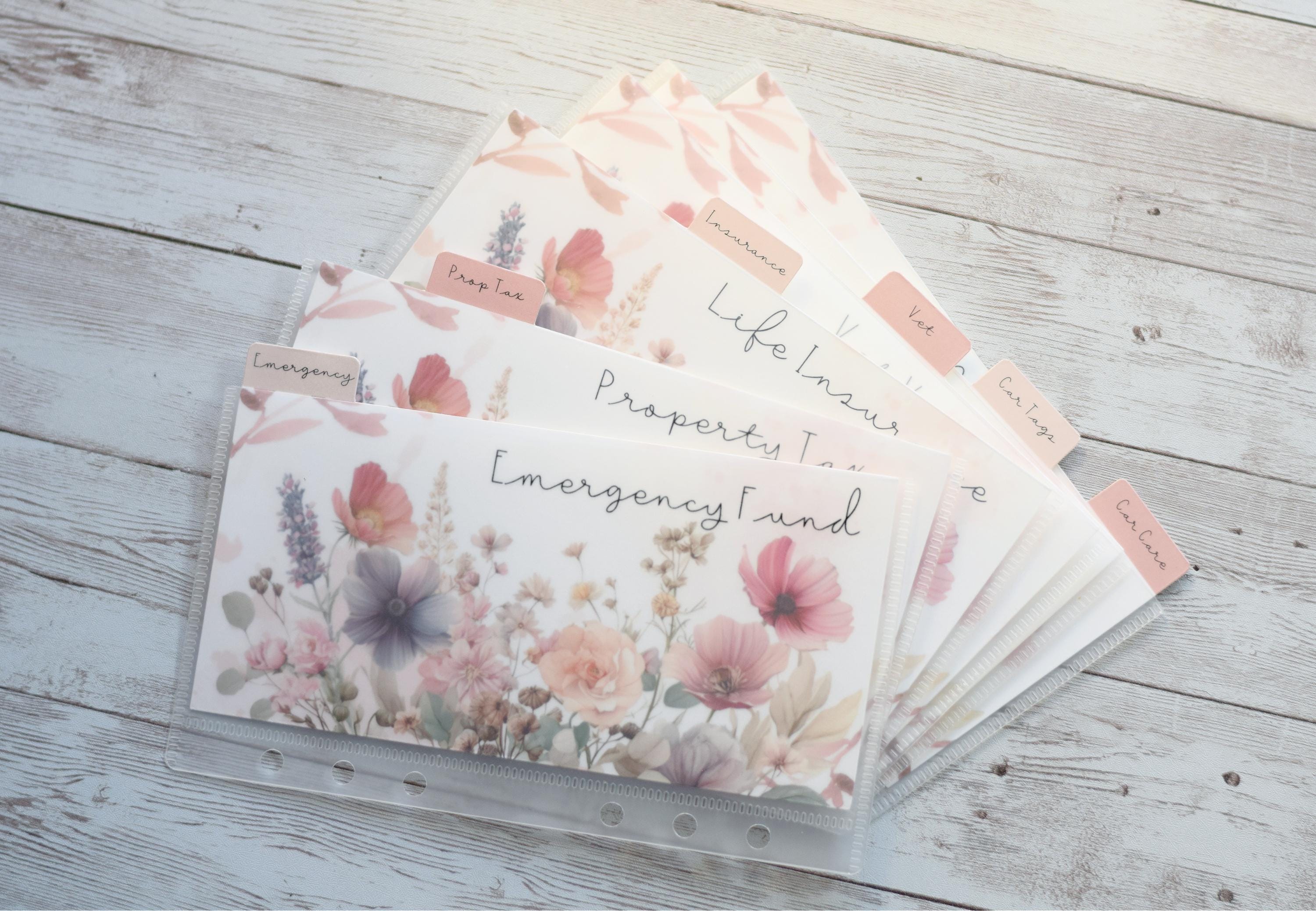 Wildflower A6 Cash Envelope Inserts With Tabs, Personalized Budgeting ...