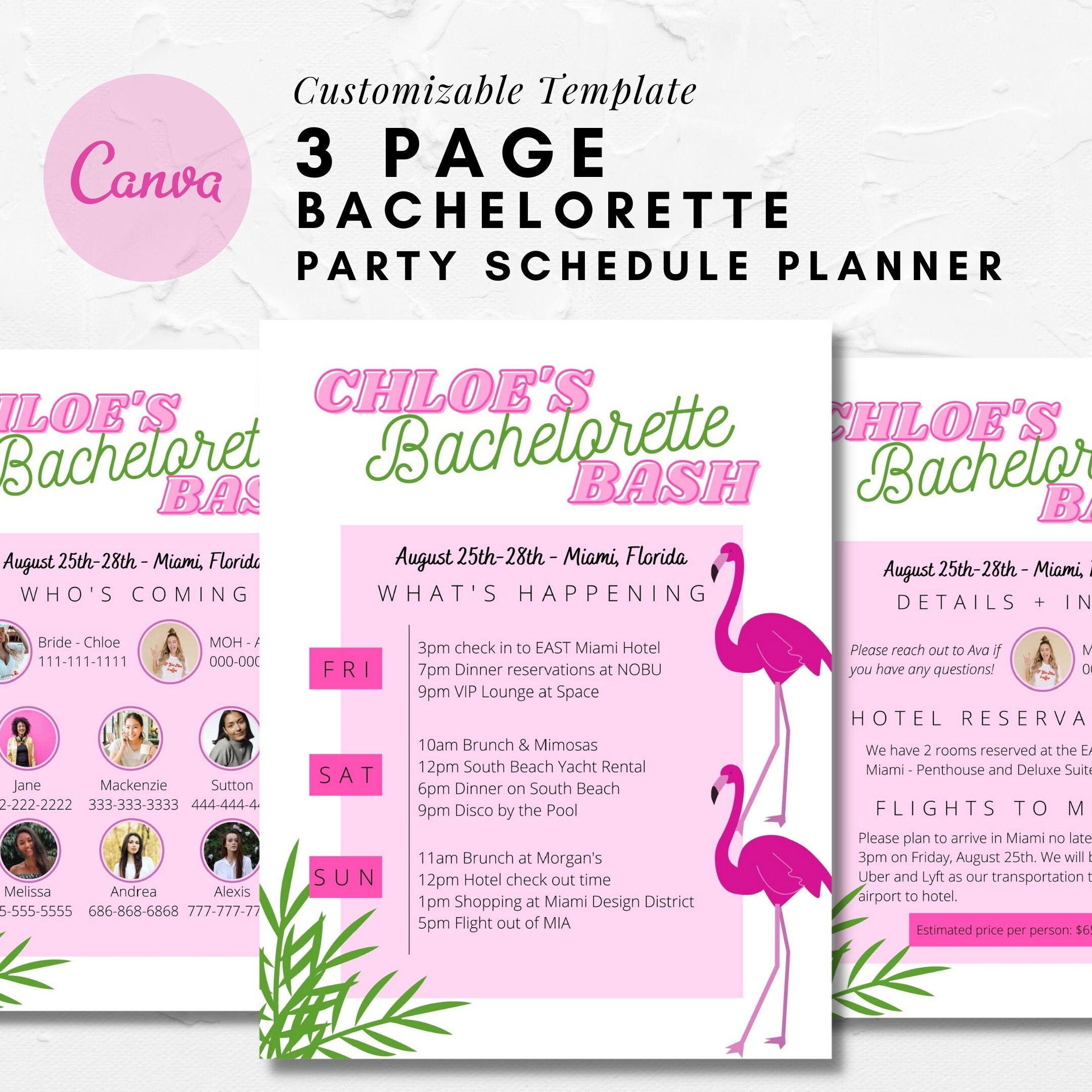 Customizable Bachelorette Bash Party Weekend Schedule Itinerary Planner Customizable Bachelorette Bash Party Weekend Schedule Itinerary Planner