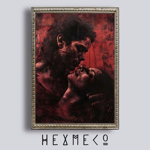 Printable Wall Art - Last Kiss, Vampire Artwork, Dark Acidemia, Gothic Prints, Digital Download