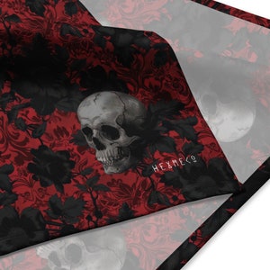 Skull and Rose Bandana - Dark Academia Design, Halloween, Gothic Vibes