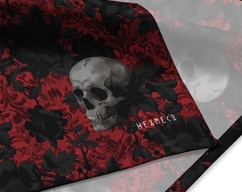 Skull and Rose Bandana - Dark Academia Design, Halloween, Gothic Vibes