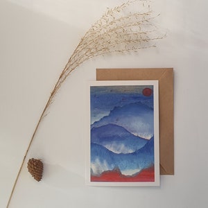 Postkarte mit Umschlag • Berge Sonnenuntergang • Schnee • Natur • Kunstdruck • Grußkarte • handgemalt • Selbstliebe • natürlich • Landschaft