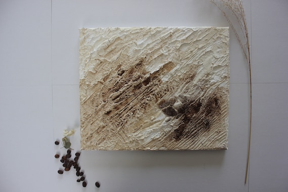 Boho 3D Strukturgemälde • Abstraktes Wandbild aus Acryl Kaffee • Handgemacht auf Leinwand • Natürlich & Vintage Look • 30 x 25 cm