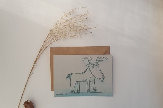 Weihnachtskarte Rentier handgemacht mit Umschlag l lustig niedlich l A6 Karte Glossy hochwertig l Christmas Card - Postkarte