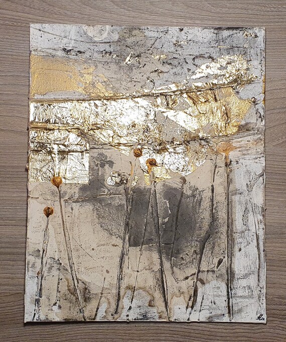 Kaffeekunst Wandbild Blattgold, Kohle, Rotwein, Struktur und Acryl | abstrakt | natürlich | handgemalt | Leinwandkarton • Wanddeko ungerahmt