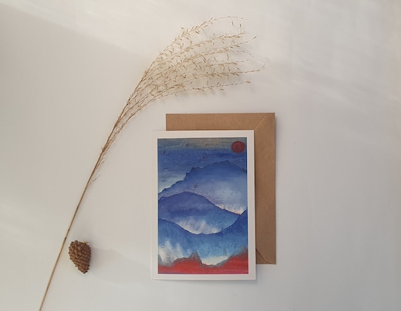 Postkarte mit Umschlag • Berge Sonnenuntergang • Schnee • Natur • Kunstdruck • Grußkarte • handgemalt • Selbstliebe • natürlich • Landschaft