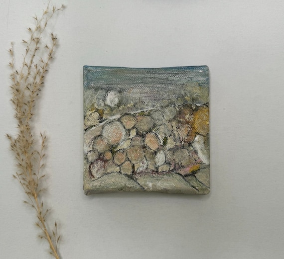 Mini Naturkunst 10 x10 – abstrakte Berge & Bäume – Kaffee, Rotwein, Guache und Aquarelle – Bioleinwand auf Holz – Einzelstück