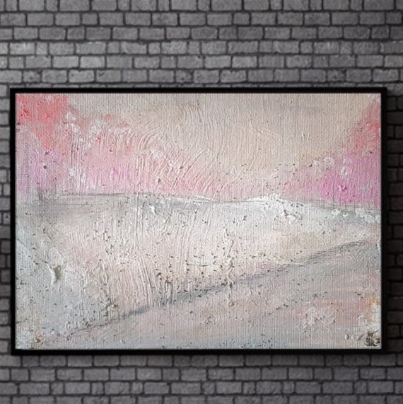 Wandgemälde Winterbild, Schnee,Sonnenuntergang 20 x 15 | Kaffeeart handgemalt | Original Gemälde auf Leinwand | Acrylbild | gold