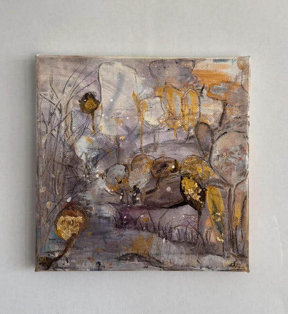 Abstraktes Acrylgemälde mit Gold | Zwischen Nebel und Licht | Original Kunst auf Leinwand aus der Serie: "Magische Welten" 20 x 20