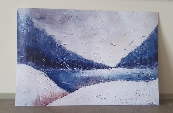 Grußkarte Landschaft Vintage mit Umschlag •  handgearbeitet l Kunstdruck l A6 Karte glänzend l Schnee | Winterlandschaft für Taufe Ruhestand