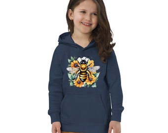 Bee Kids eco hoodie, bees insects vegan hoodies, cute bee warm kids hoodie with a pocket pouch, floral bee kids hoody gift, bee cute hoodie