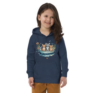 Cute animals in a boat Kids eco hoodie, animals in a cute little boat vegan hoodies gift ideas, animal boat hoody birthday gift, boat hoody