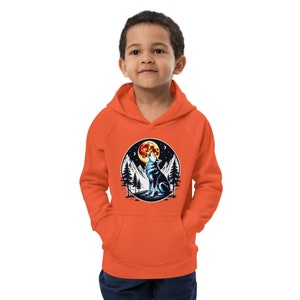 Wolf howling at the moon Kids eco hoodie, wolf howling kids vegan hoodies, wolf comfy eco friendly hoody with a pocket pouch, wolf kid hoody