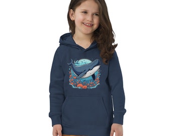 Whale Kids eco hoodie, whale vegan kids hoody, whale toddler hoodie with a pocket pouch, whale organic cotton hoodie gift, whale kid hoodie