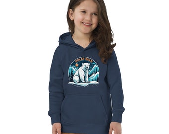 Eisbär Kinder Öko Hoodie, Eisbär Tier warmer Hoodie, Eisbär Vegan Kinder Hoodies mit Taschenbeutel, Eisbär Hoodie, Bär Geschenk