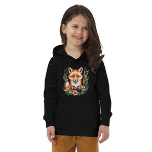 Cute fox Kids eco hoodie, floral fox vegan toddlers hoody, fox warm hoody for kids birthday gift, fox hoody kids gift idea, fox organic gift