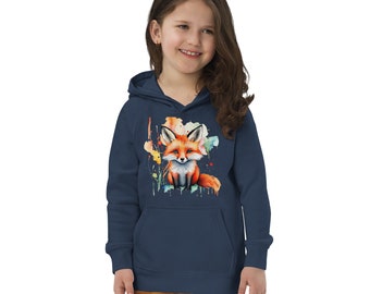 Joli sweat à capuche écologique pour enfants renard, sweat à capuche renard, sweat à capuche chaud végétalien pour enfants renard, sweat à capuche renard avec pochette, sweat à capuche enfant doux et confortable renard, cadeau à capuche renard