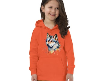 Sweat à capuche écologique Wolf Kids, sweat à capuche végétalien durable pour enfants, loup mignon, sweat à capuche confortable avec poche kangourou, sweat à capuche confortable au toucher