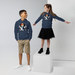 Wolf howling at the moon Kids eco hoodie, wolf howling kids vegan hoodies, wolf comfy eco friendly hoody with a pocket pouch, wolf kid hoody