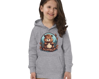 Beaver Kids eco hoodie, beaver animal hoody with a pocket pouch, beaver vegan organic hoody gift, eco friendly beaver hoodie, beaver gift