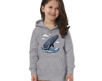 Sweat à capuche écologique baleine pour enfants, sweat à capuche végétalien pour enfants baleine, sweat à capuche pour enfants baleine avec poche, sweat à capuche en coton bio baleine pour enfants, sweat à capuche baleine