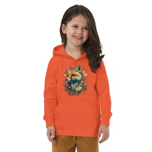 Fox Kids eco hoodie, floral fox toddlers hoodie, fox vegan hoodie, fox warm hoodie with a pocket pouch, fox hoodie, fox sustainable hoodie
