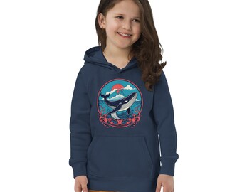 Wal-Kinder-Öko-Hoodie, Wal-Kinder-Vegan-Hoodie, Wal-Kinder-Hoodie mit Taschenbeutel, Wal-Kapuzenpullover aus Bio-Baumwolle für Kinder, Wal-Hoodie