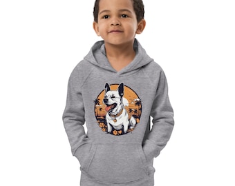 Cute dog Kids eco hoodie, dog kids vegan hoodie with a pocket pouch, cool dog comfy hoodie gift, dog kids hoody birthday gift, soft hoody